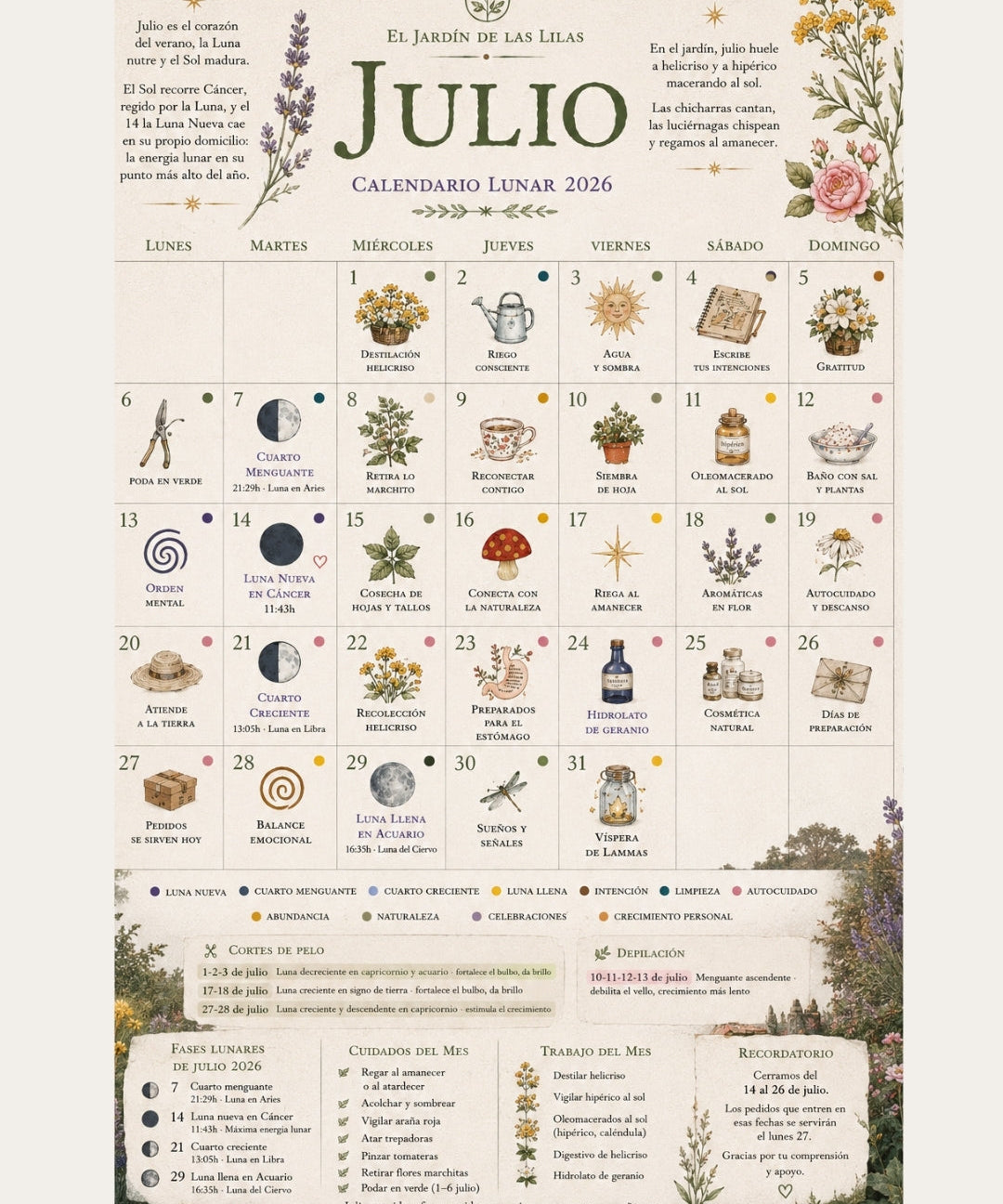 Calendario Lunar * Julio 2026