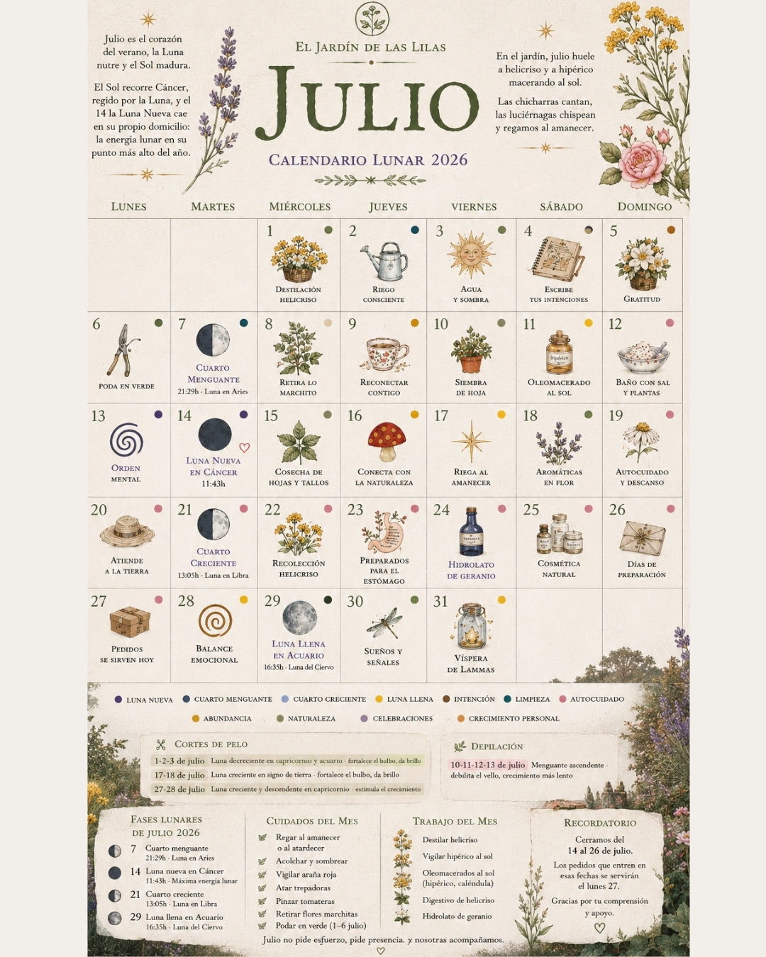 Calendario Lunar * Julio 2026